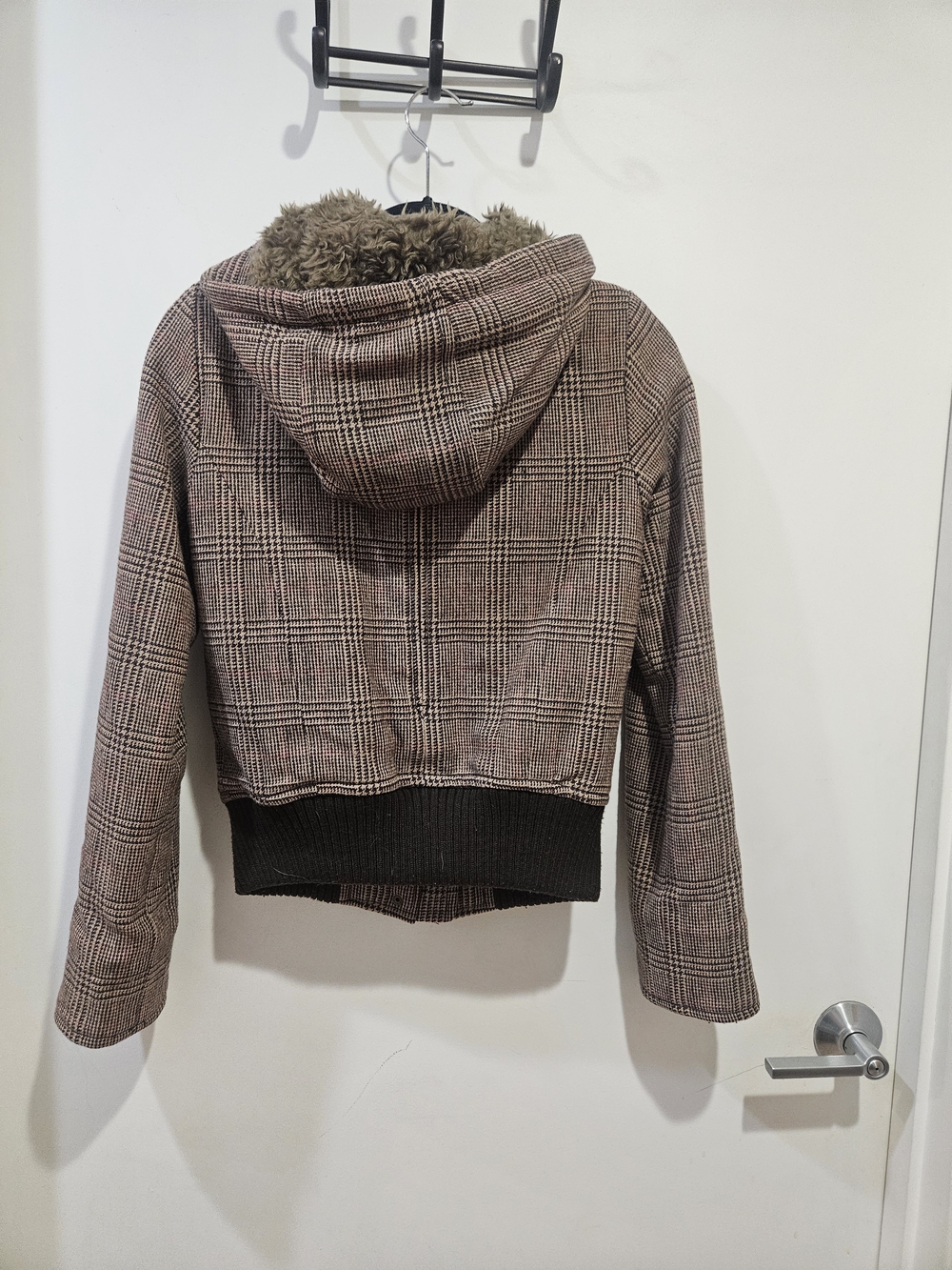 American Eagle Outfitters Plaid Hooded Bomber Jacket - Brown Plaid - Picture 5 of 9